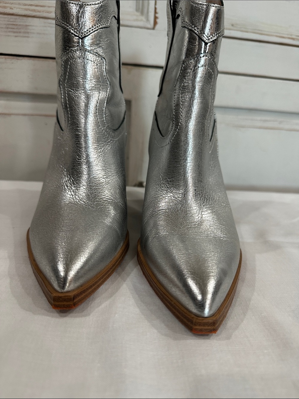 Marc Fisher Metallic Silver Western Pointed Ankle Booties - Picture 3 of 7